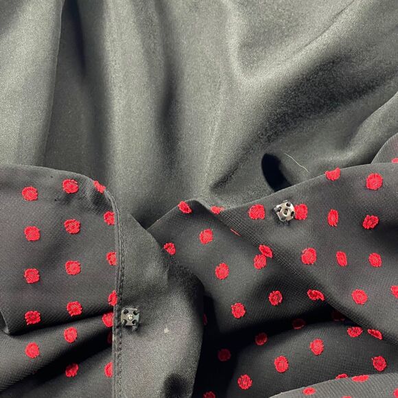 BCBGeneration Dress Womens Small Black Red Swiss Dot Wrap Chiffon Split Sleeve - Picture 6 of 15